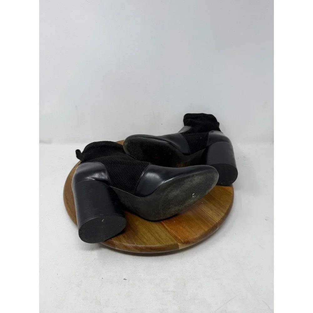 Tory Burch Rowan Black Leather Sock Booties Block Heel Ankle Boots Womens‎ 7.5M